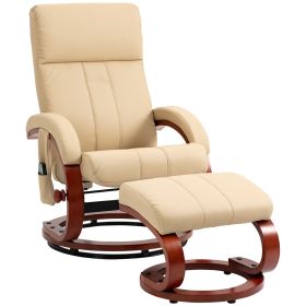 Electric Recliner Chair with Ottoman, Faux Leather, 10 Vibration Points, Remote Control, Beige