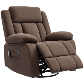 Recliner Massage Armchair with Heat, Oversized Swivel Rocker with Footrest, Remote and Side Pockets, Brown