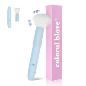 2-in-1 Massager and Makeup Brush Tool, 10 Vibration Modes Stimulator, Detachable Brush Head, Rechargeable Personal Massager, Waterproof Rinse-Fri (Color: Blue)