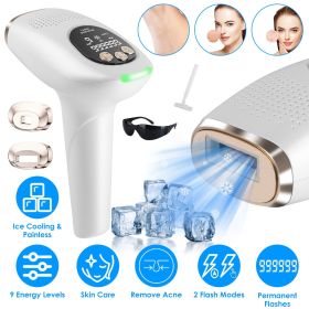 3 In 1 Ice Cooling Laser Hair Removal Painless Permanent At-Home IPL Hair Removal With 999,999 Flashes 9 Energy Levels 2 Modes For Armpits Legs A (Option: White)